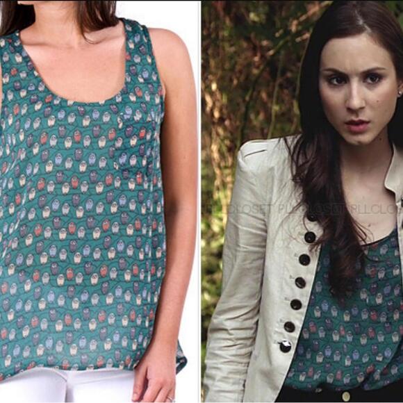 Blue Bird - Tank Top ASO Pretty Little Liars Sheer Owl Print Gray - Sz M - Picture 2 of 9